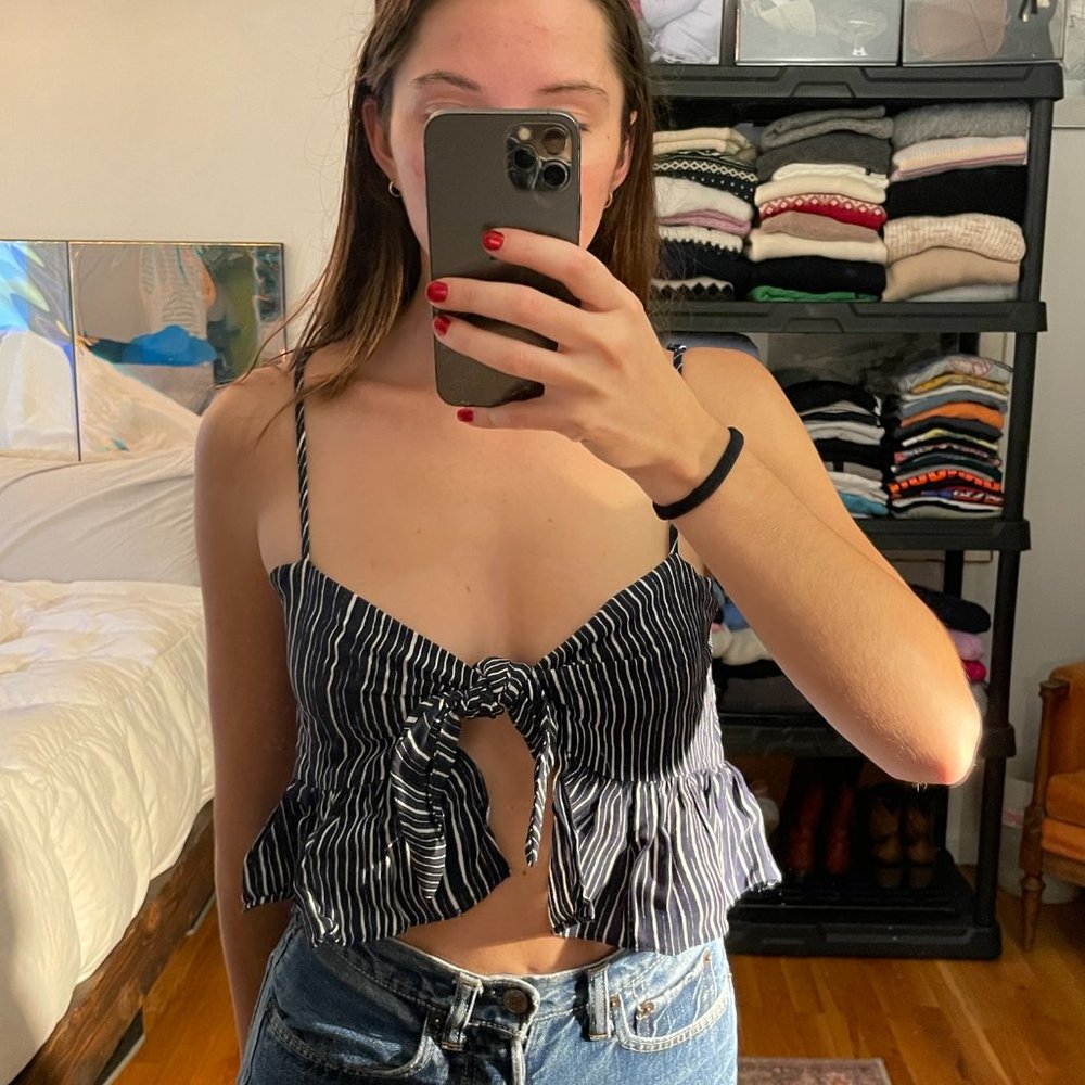 Olivaceous Tie Front Top